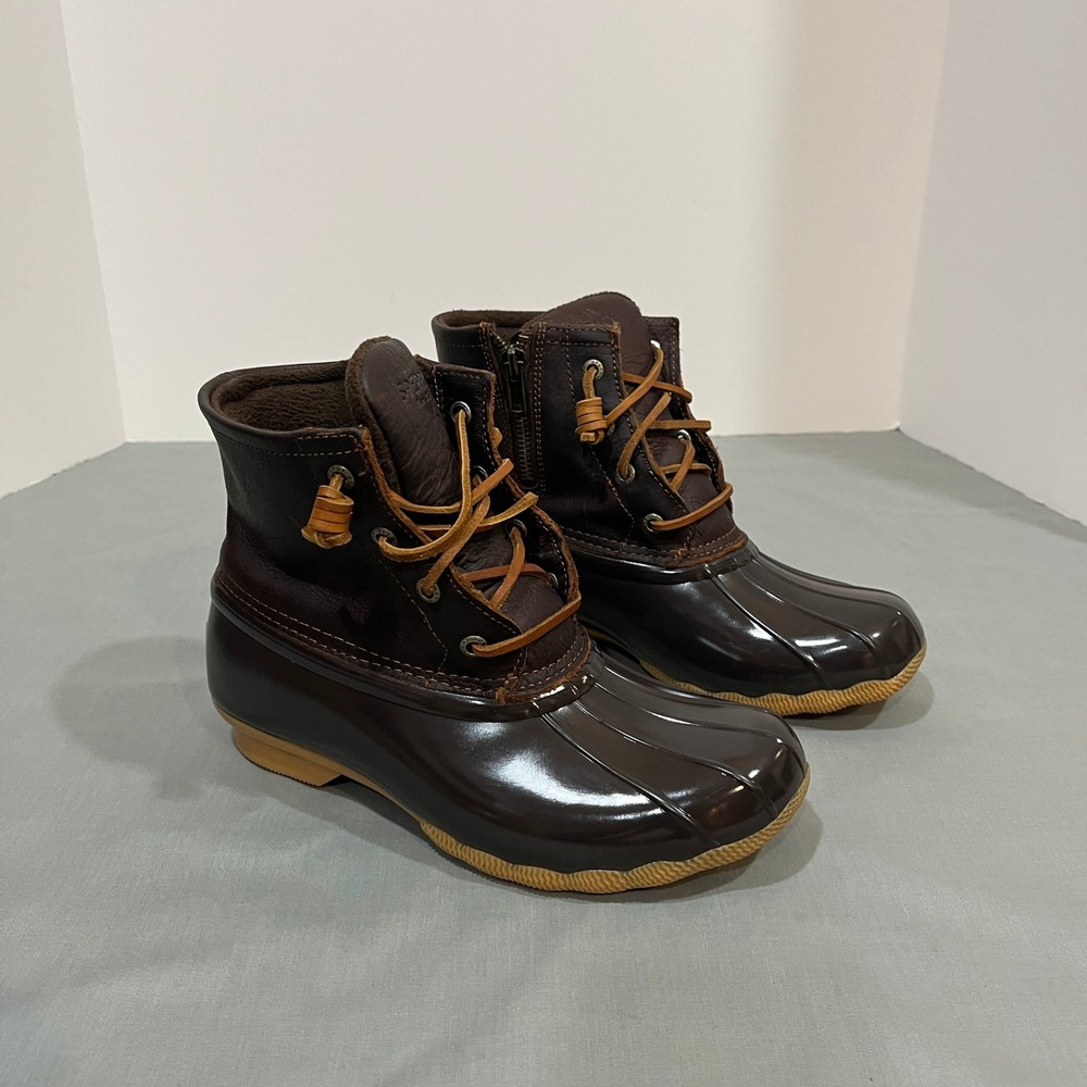 Sperry Saltwater‎ Duck Boots Women 6W Brown Leather Waterproof STS91176